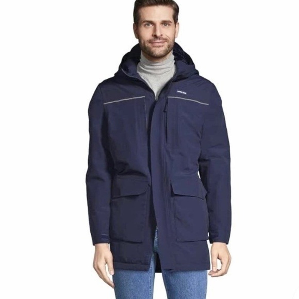 Lands' End Hooded Waterproof Squall Parka Jacket Mens XL Navy‎ Blue